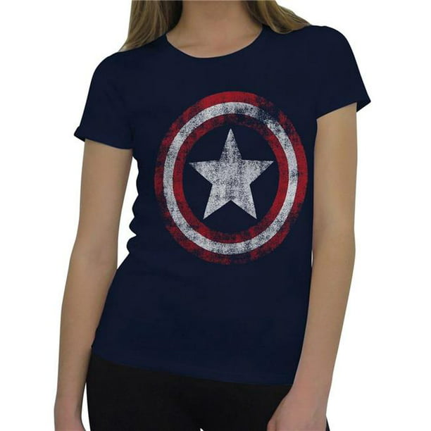 Officially Licensed Captain America Distressed Shield Women T-Shirt S-XXL Sizes